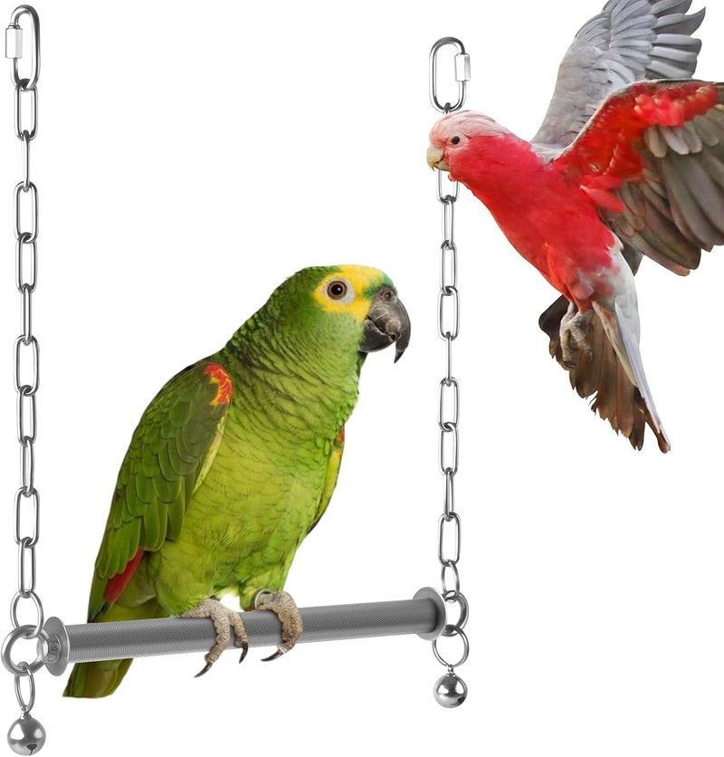 DBNESS Stainless Steel Large Bird Swing, Hanging Heavy Duty Parrot Swings Perches Stand Toys with Bell, Claw Grinding Birdcage Accessories for Macaw Afican Grey Amazon Cockatoo - Image 1